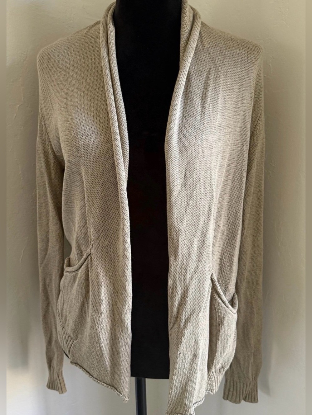 Women’s Light Taupe Open-Front Women's Cardigan Sweater (Size S)